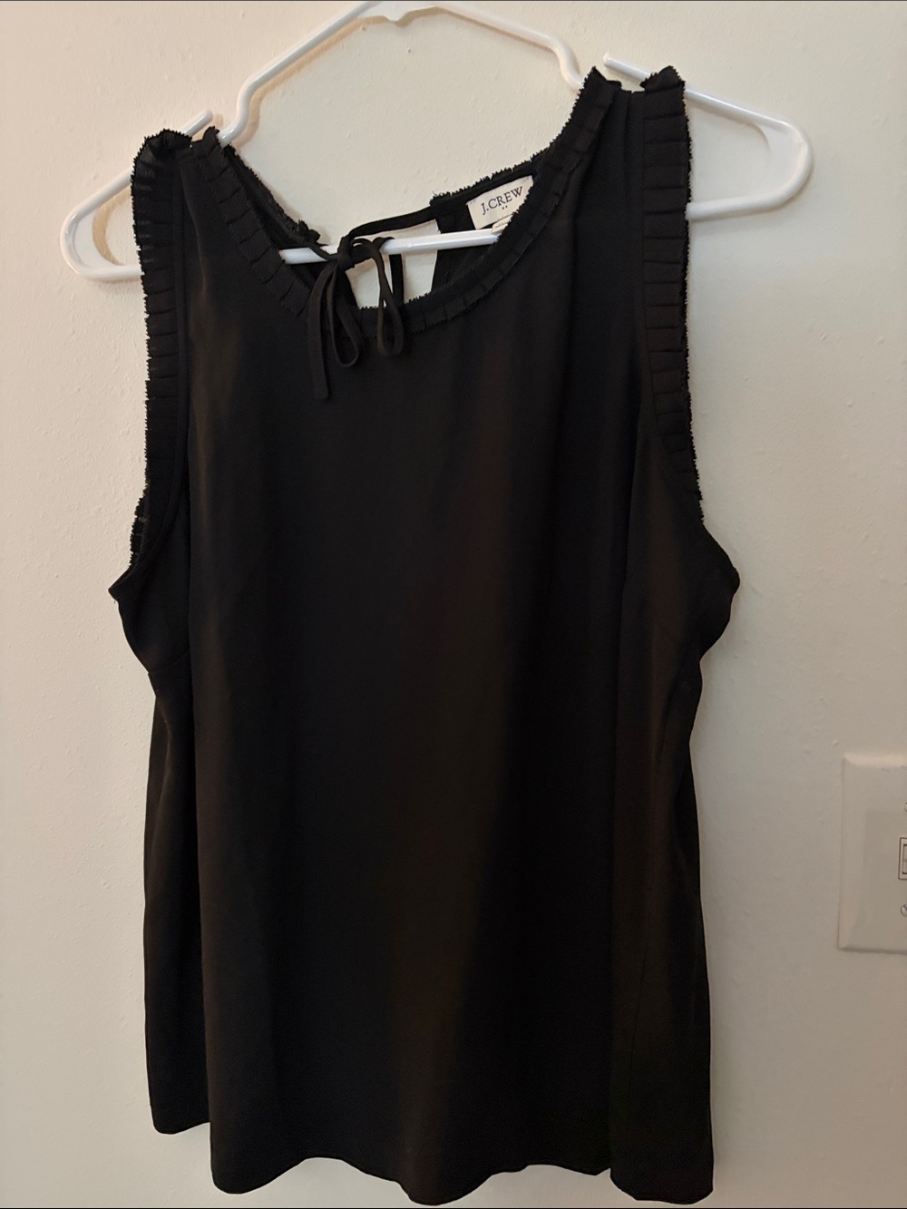 J. Crew Black Ruffle-Trim Sleeveless sheer blouse